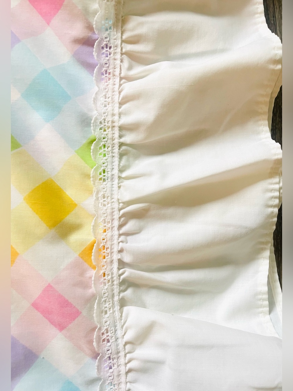 Vintage 6 Piece Sheet Set Royal Cannon Pastel Gingham w Ruffle Cotton King Sz - Picture 4 of 7